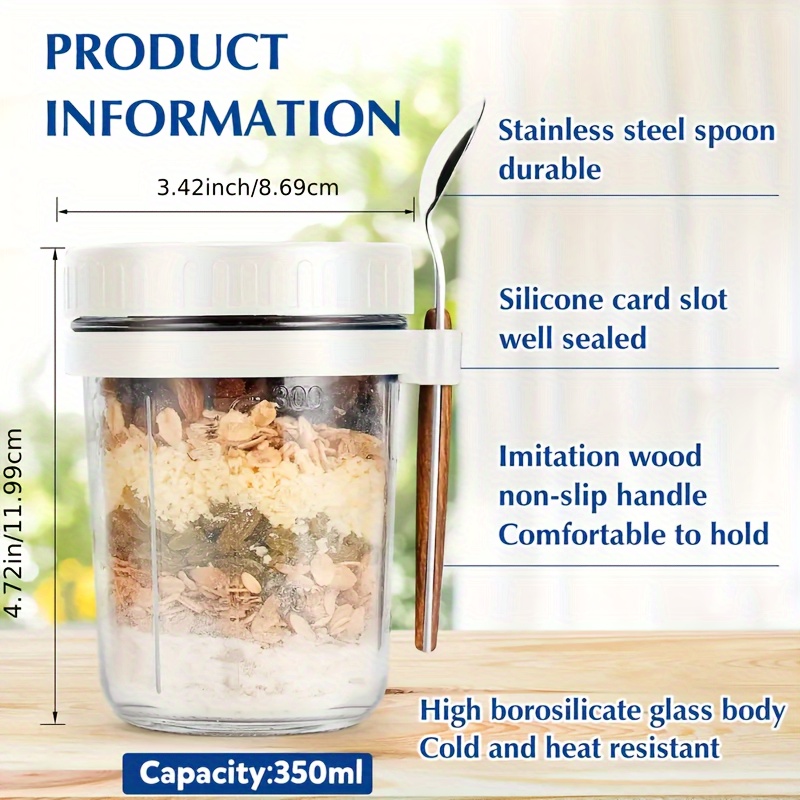 1pc/2pcs Glass Oatmeal Cup, Ov - Meal Prep Oatmeal Jars review and price